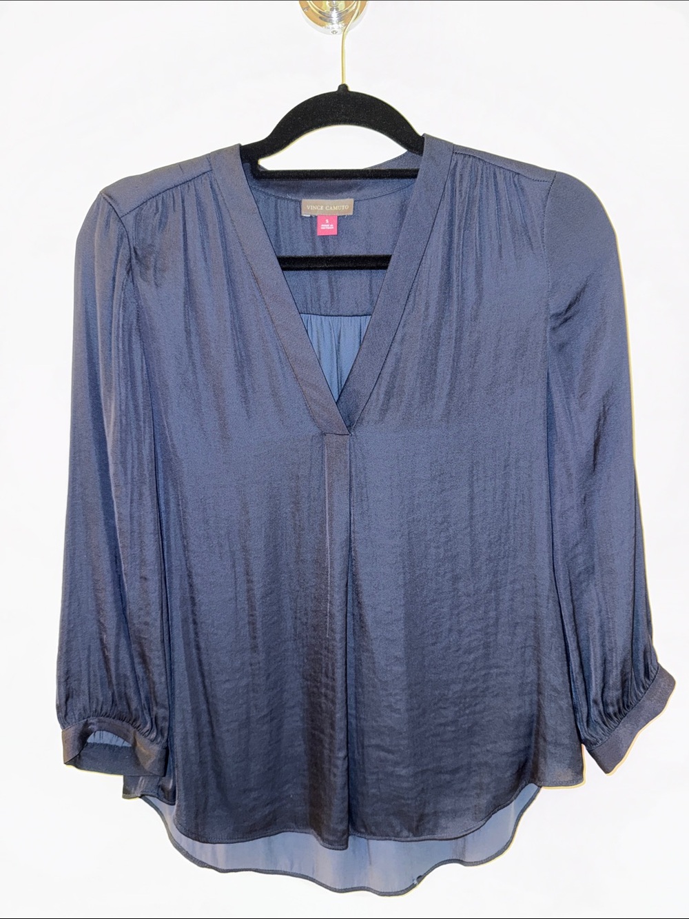Vince Camuto Navy V-Neck Blouse - Lightweight Women's Top Size Small